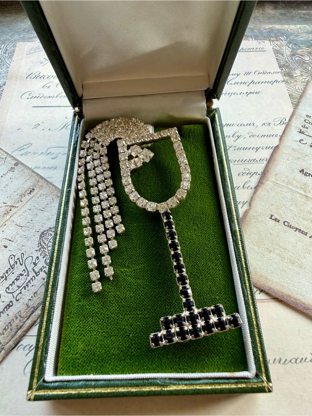 Rhinestone Champagne Glass Brooch